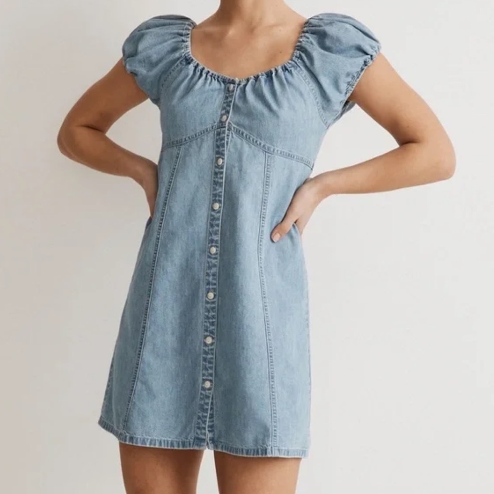Madewell Blue Strapless Sheath Dress